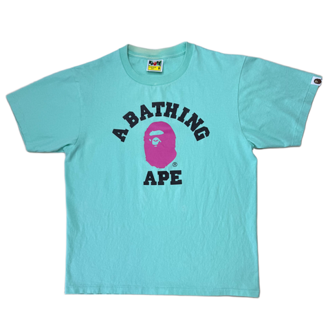 [M] Bape Teal College Logo Tee
