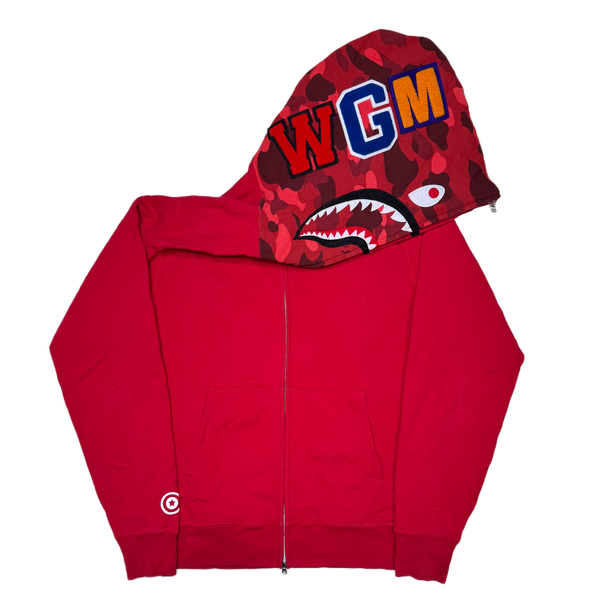 [L] Bape Half Red Camo Full-Zip Shark Hoodie