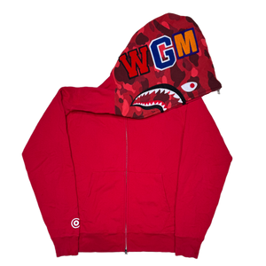[L] Bape Half Red Camo Full-Zip Shark Hoodie