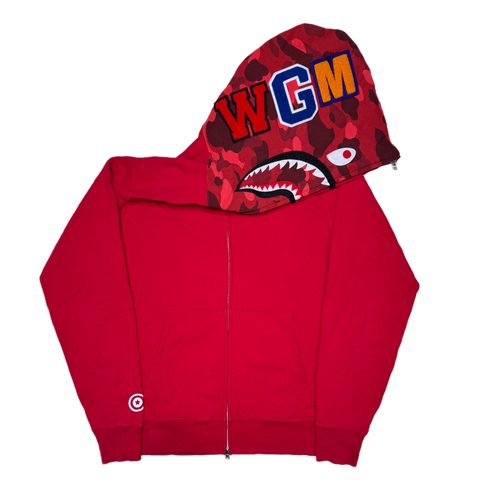 [L] Bape Half Red Camo Full-Zip Shark Hoodie
