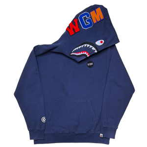 [2XL] Bape Navy Pullover Shark Hoodie
