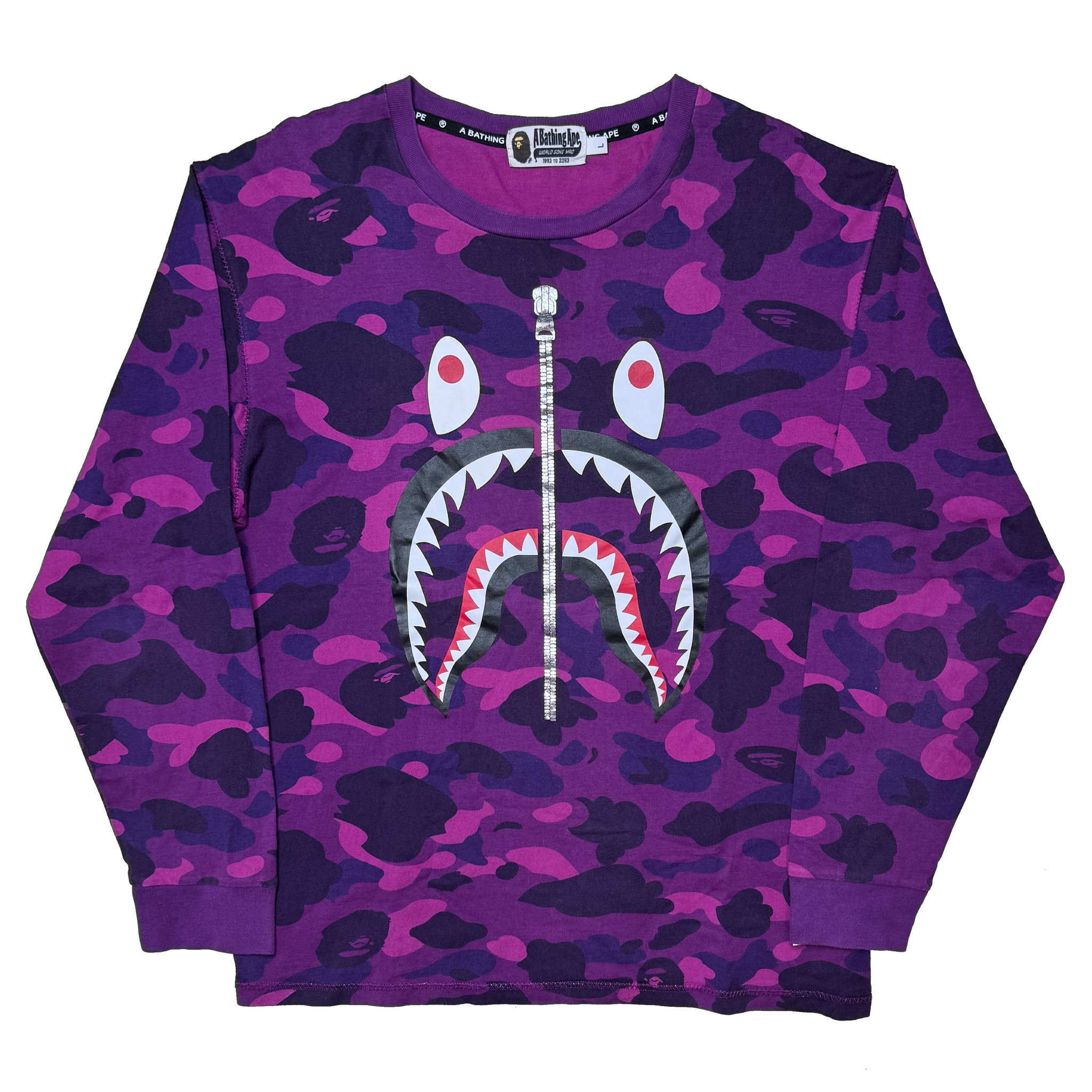 [L] Bape Purple Camo Shark Longsleeve