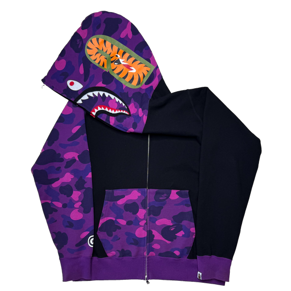 [L] Bape Half Purple Camo Shark Hoodie