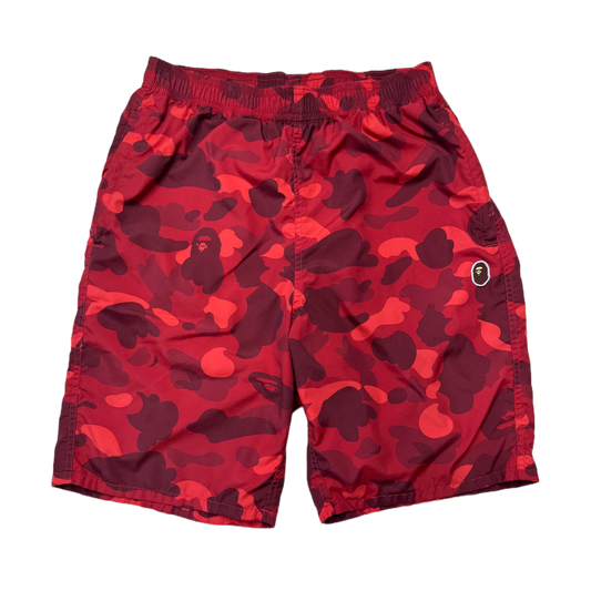 [L] Bape Red Camo Beach Shorts