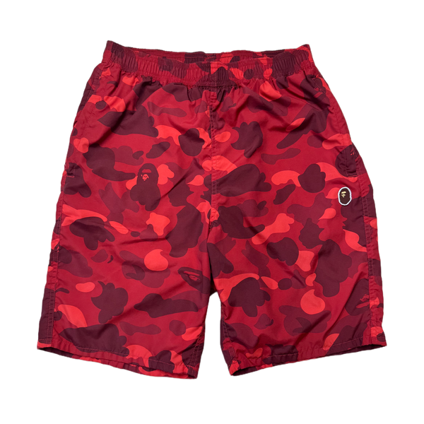 [L] Bape Red Camo Beach Shorts