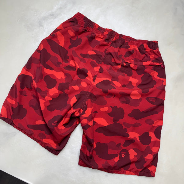 [L] Bape Red Camo Beach Shorts