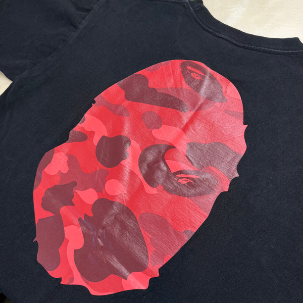 [L] Bape Red Camo Ape Head Tee