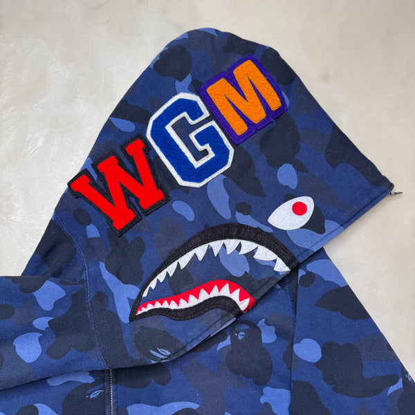 [L] Bape Blue 1st Camo Full-Zip Shark Hoodie