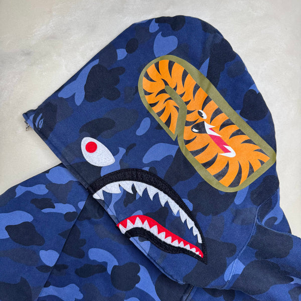 [L] Bape Blue 1st Camo Full-Zip Shark Hoodie
