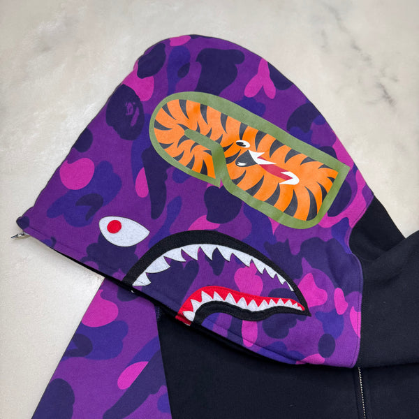 [L] Bape Half Purple Camo Shark Hoodie
