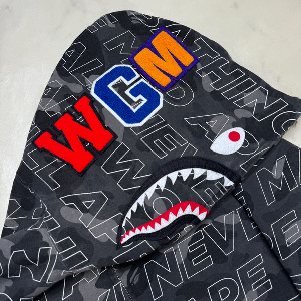 [2XL] Bape Text Camo Full-Zip Shark Hoodie