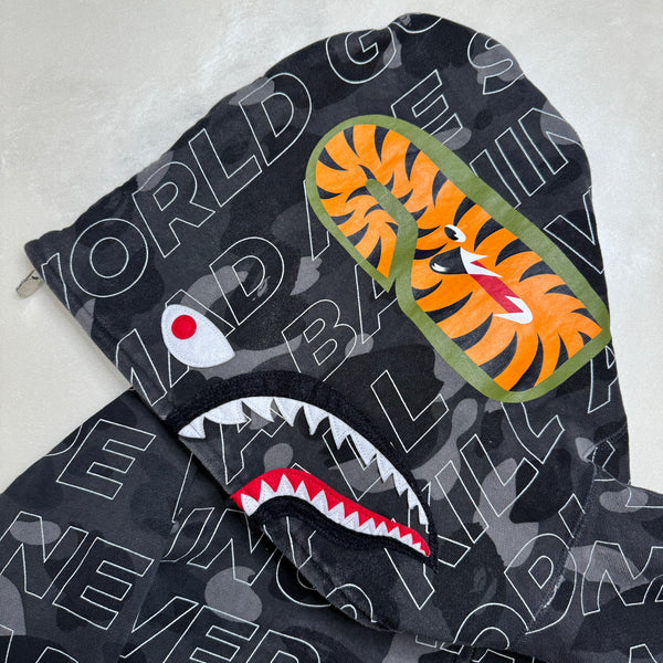 [2XL] Bape Text Camo Full-Zip Shark Hoodie