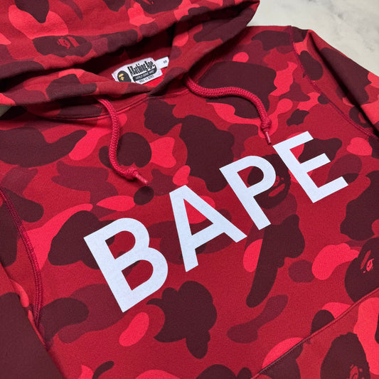 [S] Bape Red 1st Camo Spell Out Hoodie