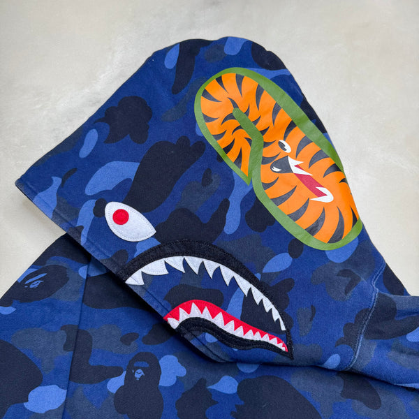 [2XL] Bape Blue Camo Pullover Shark Hoodie