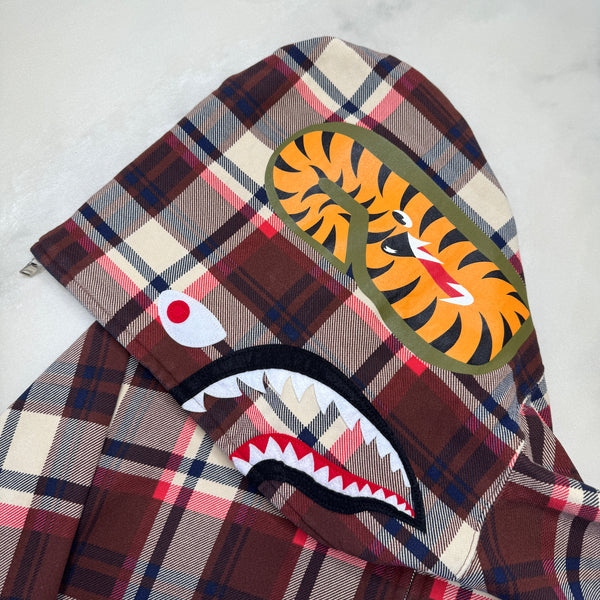 [L] OG Bape Plaid Full-Zip Shark Hoodie