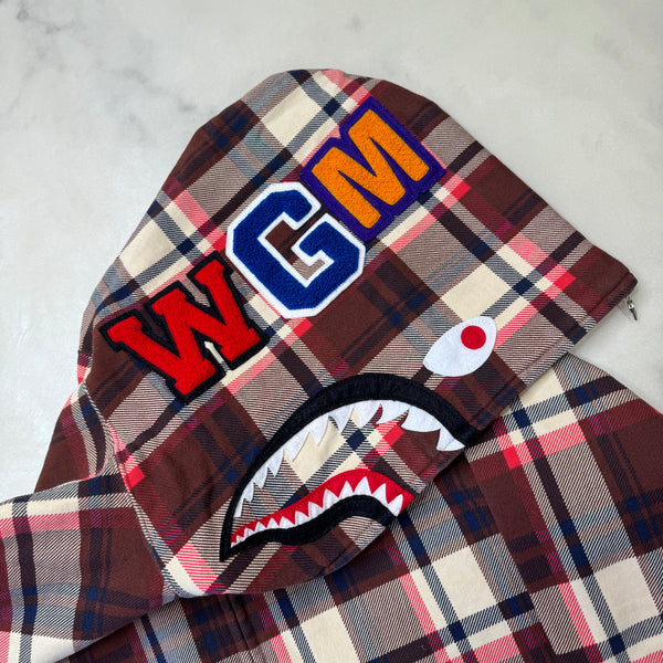 [L] OG Bape Plaid Full-Zip Shark Hoodie