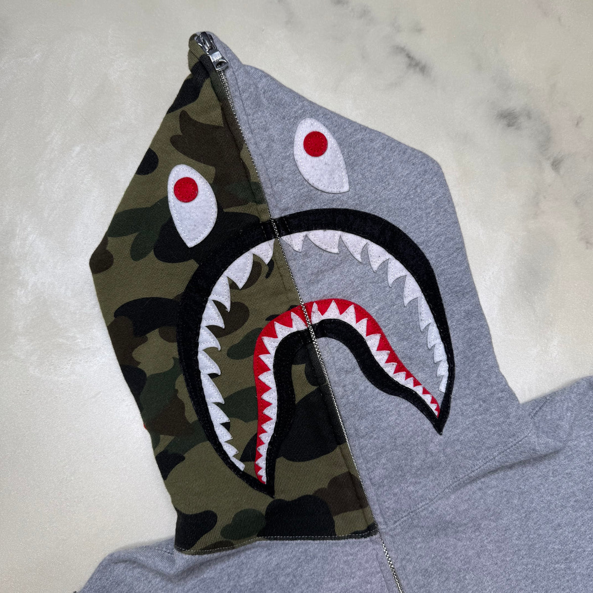 [M] Bape Grey Half Camo Shark Hoodie