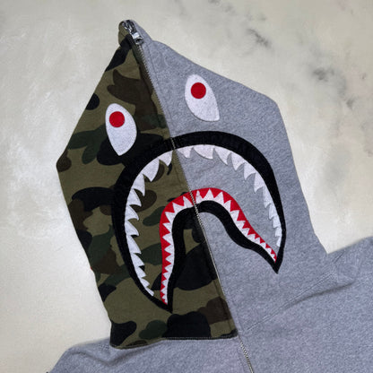 [M] Bape Grey Half Camo Shark Hoodie