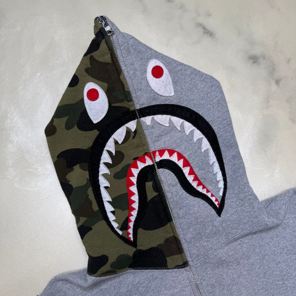 [M] Bape Grey Half Camo Shark Hoodie