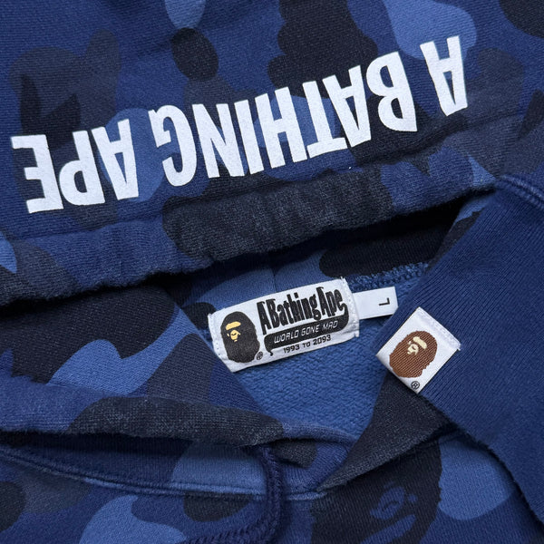 [L] Bape Blue Camo College Logo Hoodie