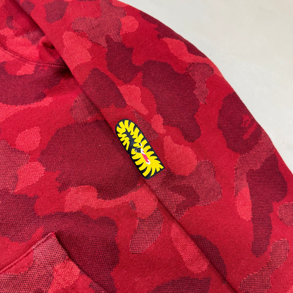 [M] Bape Full Red Jacquard Camo Shark Hoodie