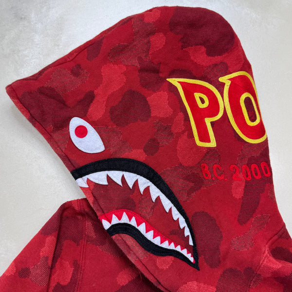 [M] Bape Full Red Jacquard Camo Shark Hoodie