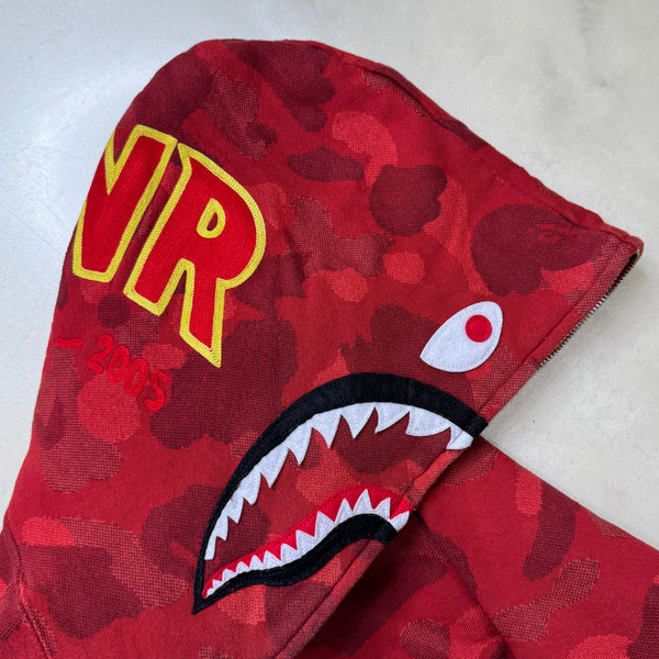 [M] Bape Full Red Jacquard Camo Shark Hoodie
