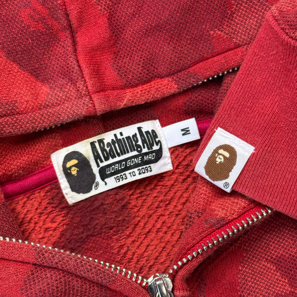 [M] Bape Full Red Jacquard Camo Shark Hoodie