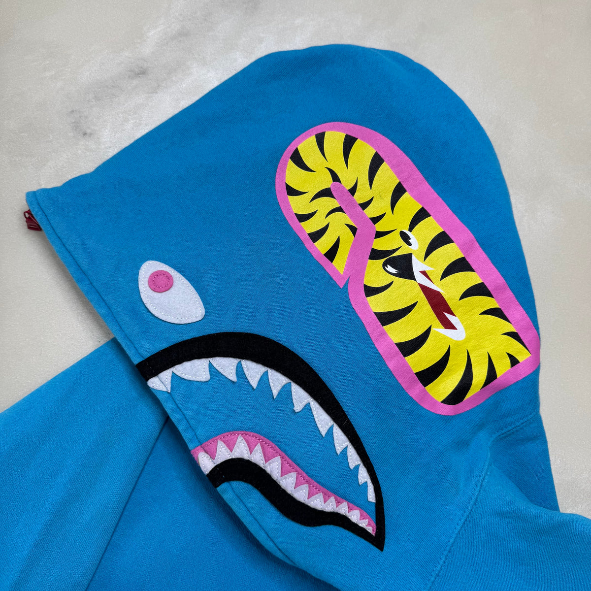 [L] OG Bape Neon Blue Shark Hoodie