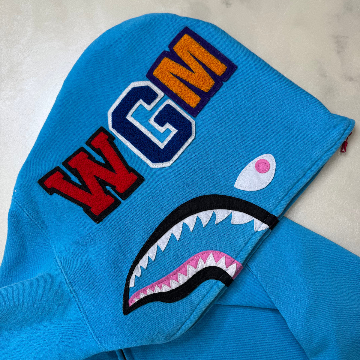 [L] OG Bape Neon Blue Shark Hoodie