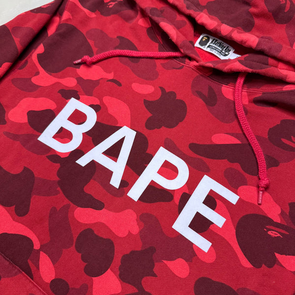 [2XL] Bape Red 1st Camo Spell Out Hoodie