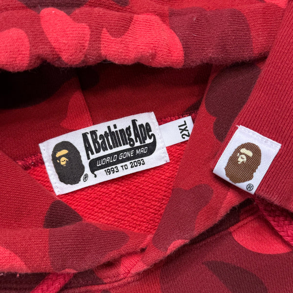[2XL] Bape Red 1st Camo Spell Out Hoodie