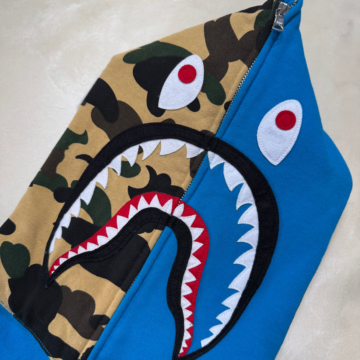 [L] Bape Half 1st Camo Teal Shark Hoodie