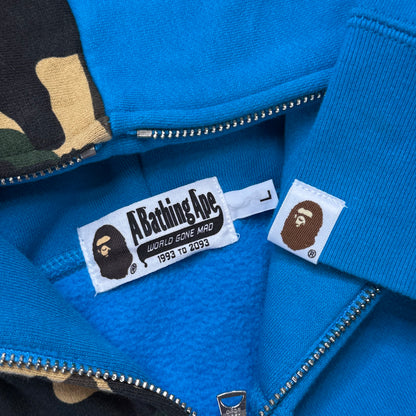 [L] Bape Half 1st Camo Teal Shark Hoodie