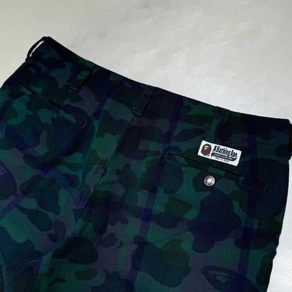 [XL] Bape Green Plaid Camo Shorts