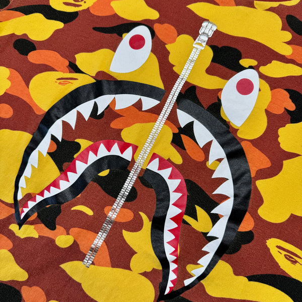 [L] Bape Orange 1st Camo Shark Tee