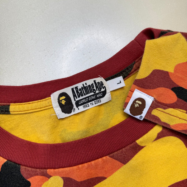 [L] Bape Orange 1st Camo Shark Tee
