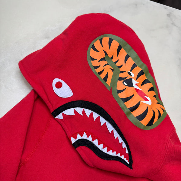 [M] Bape Red Pullover Shark Hoodie
