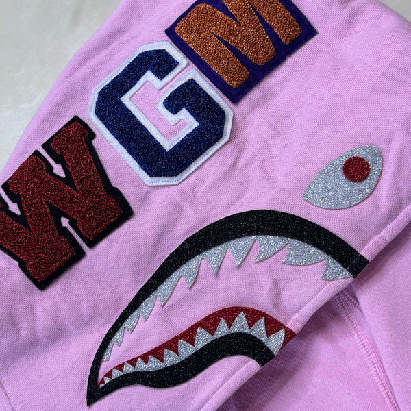 [M] DS Bape Pink Sparkle Shark Hoodie