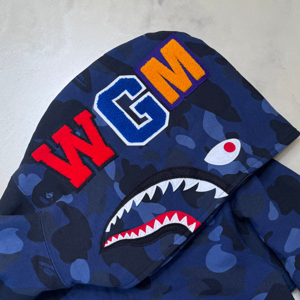 [L] DS Bape Blue Camo Shark Hoodie
