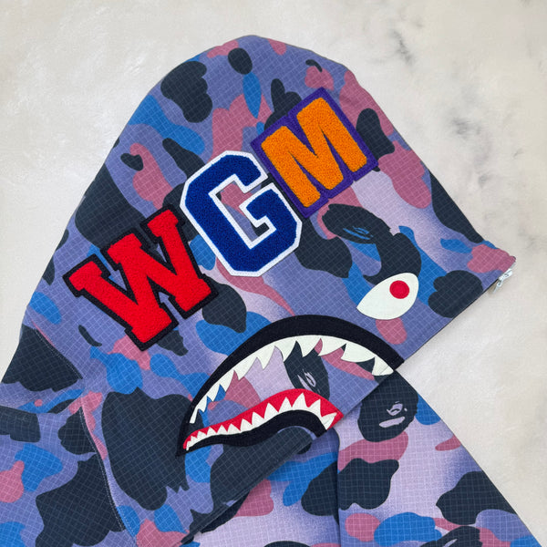 [L] Bape Purple Grid Camo Shark Hoodie