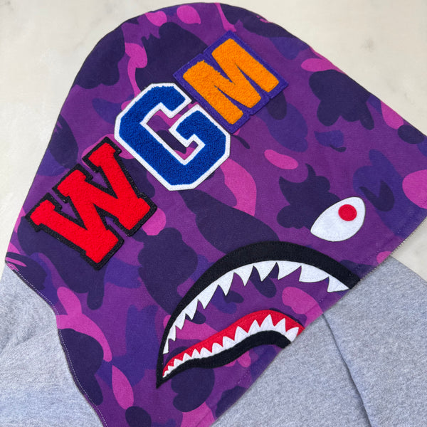 [2XL] Bape Half Purple Camo Shark Hoodie