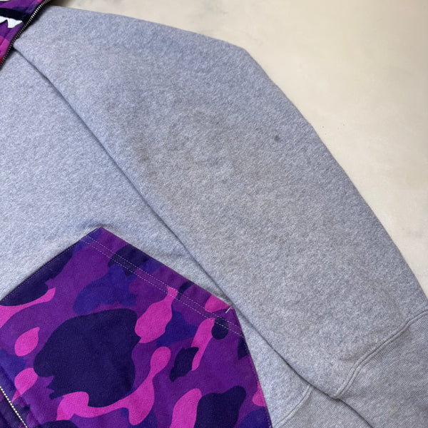 [2XL] Bape Half Purple Camo Shark Hoodie