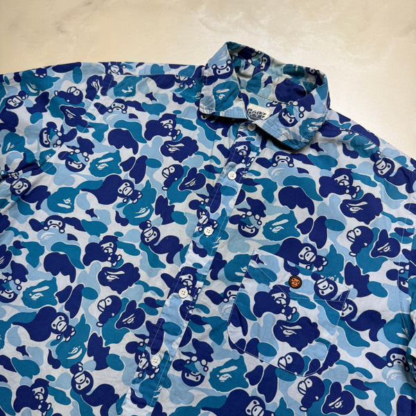 [L] Bape Blue Milo Camo Button Up