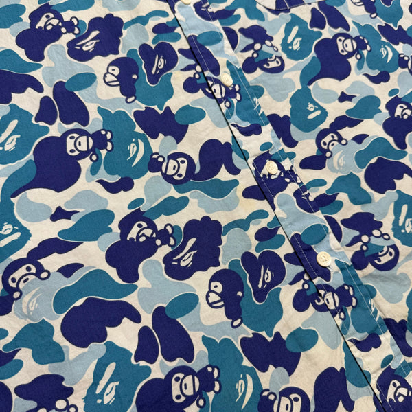 [L] Bape Blue Milo Camo Button Up