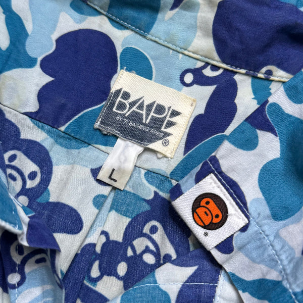 [L] Bape Blue Milo Camo Button Up