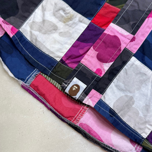 [L] OG Bape Crazy Patchwork Camo Button Up