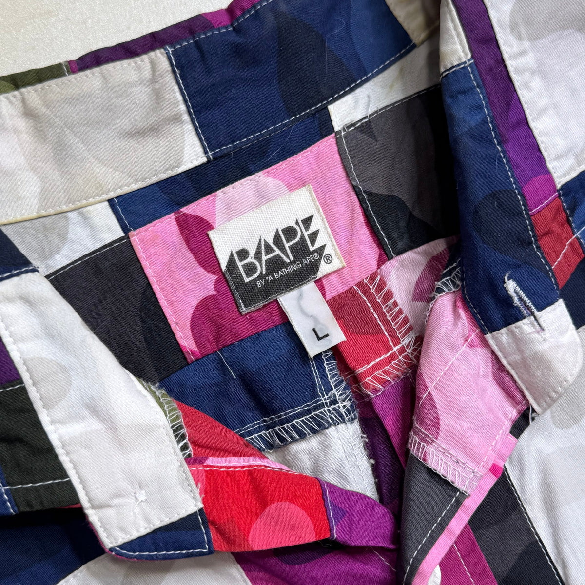 [L] OG Bape Crazy Patchwork Camo Button Up