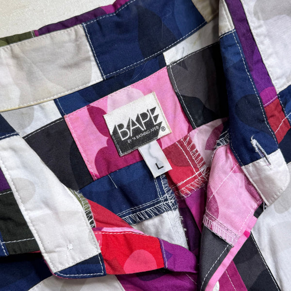 [L] OG Bape Crazy Patchwork Camo Button Up
