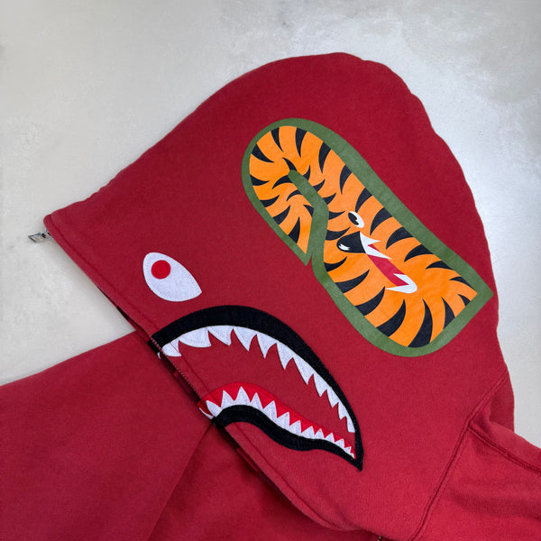 [L] Bape Red Half Camo Shark Hoodie